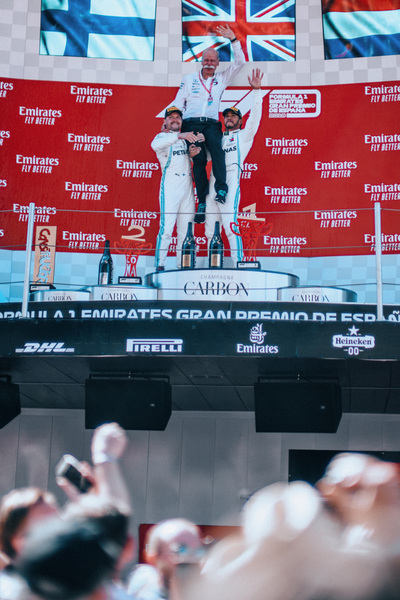 Spaniens Grand Prix 2019. Lewis Hamilton og Valtteri Bottas på podiet