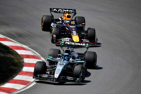 George Russell foran Max Verstappen. Canadas GP 2025